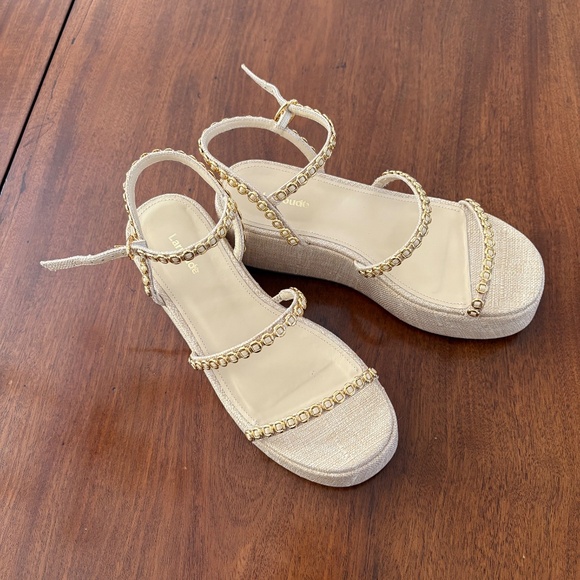 Larroude Gio Milanina Flatform Sandal in Beige Raffia - Picture 5 of 6